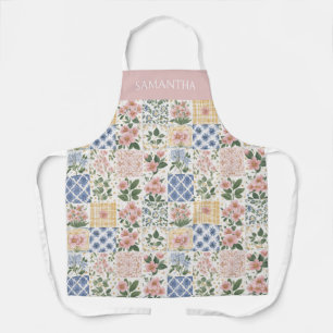 Tablier Nom floral aquarelle de fleur sauvage rose
