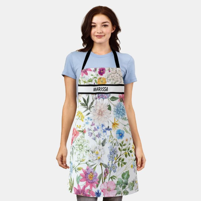 Tablier Nom floral mou moderne personnalisable (Porté)