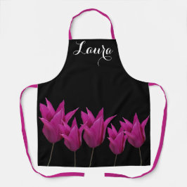 Tablier Nom Laura personnalisable joli tulip violet floral