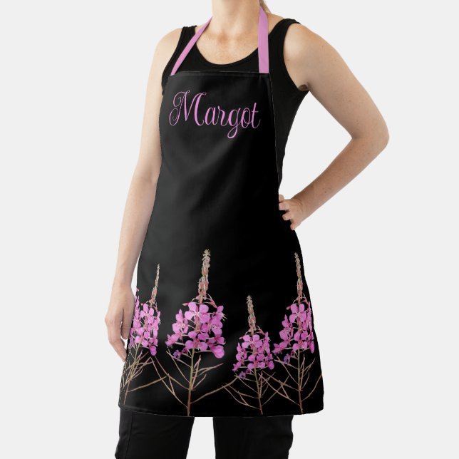 Tablier Nom Margot personnalisable joli rétro à fleurs ros (Insitu)