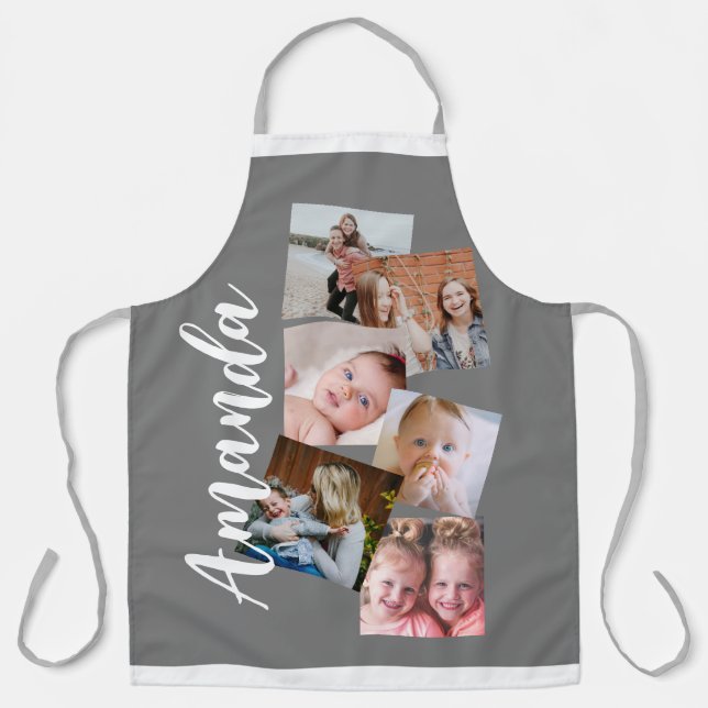 Tablier Nom moderne 6 photo collage cadeau (Recto)