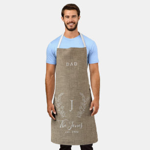 Tablier Nom monogramme de famille burlap rustique personna