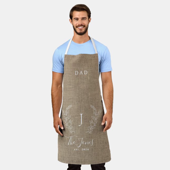 Tablier Nom monogramme de famille burlap rustique personna (Porté)