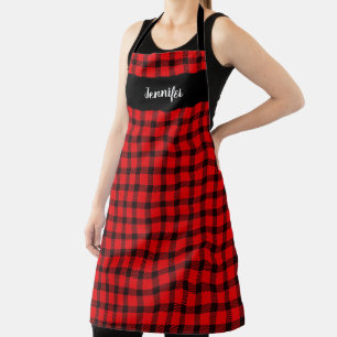 Tablier Nom monogramme de plaid de buffle rouge rustique