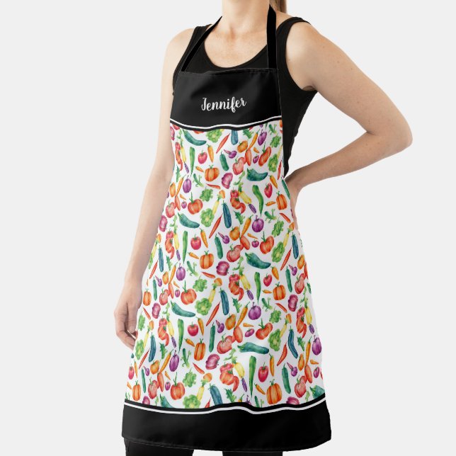 Tablier Nom monogramme du motif de légumes d'aquarelle (Insitu)