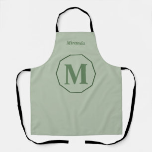 Tablier Nom monogramme minimaliste Sage Green personnalisé