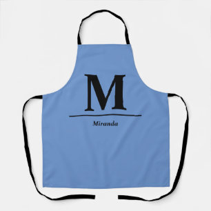 Tablier Nom monogramme moderne bleu personnalisé