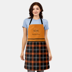 Tablier Nom monogramme moderne Orange Fall Plaid