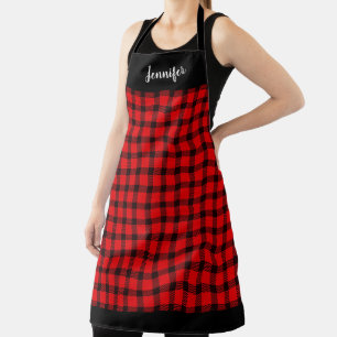 Tablier Nom monogramme rustique du buffle rouge noir plaid