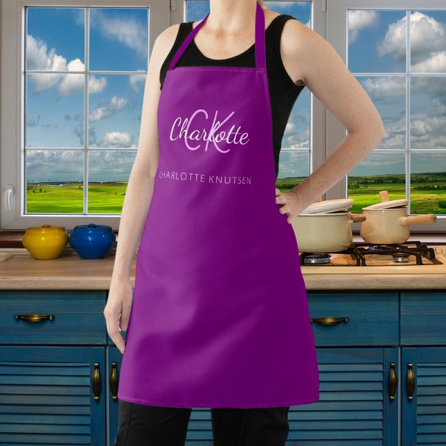 Tablier Nom monogramme violet entreprise (Créateur téléchargé)