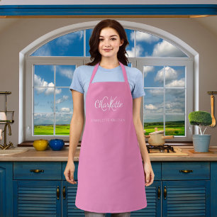 Tablier Nom monographique rose blanc