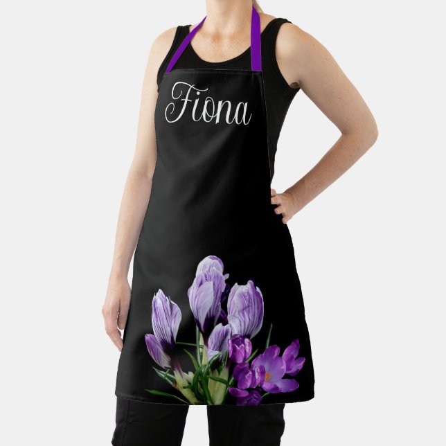 Tablier Nom personnalisable Fiona joli mauve tendance flor (Insitu)