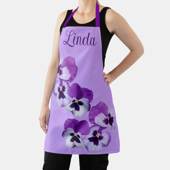 Tablier Nom personnalisable Linda joli violet fleuri migno (Insitu)