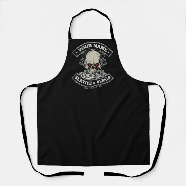 Tablier Nom personnalisé Biker Mécanique Skull Motorcycle  (Recto)