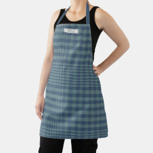 Tablier Nom personnalisé Blue Grey Plaid Classic Preppy