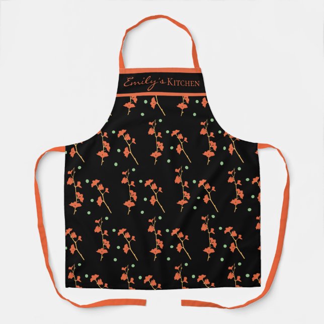 Tablier Nom personnalisé Brick Red Botanique Floral Apron (Recto)