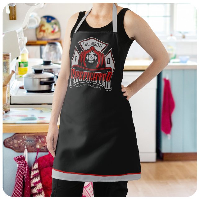 Tablier NOM PERSONNALISÉ Casque de pompier Secourt d'incen (Créateur téléchargé)
