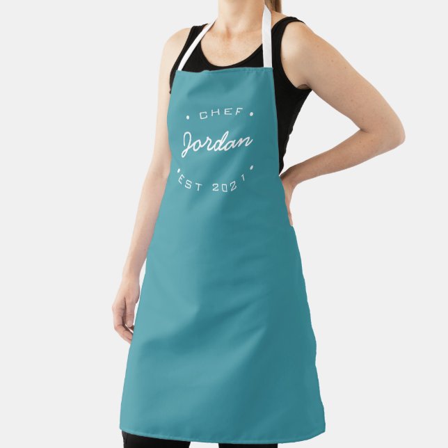 Tablier Nom personnalisé Chef établi année Turquoise (Insitu)
