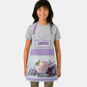 Tablier Nom personnalisé Crème de glace rose Lilac Floral
