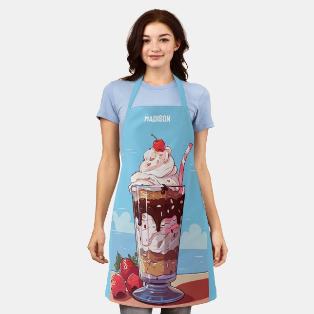 Tablier Nom personnalisé Crème glacée Milkshake (Porté)