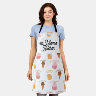 Tablier Nom personnalisé Cupcake rose et motif de chat noi
