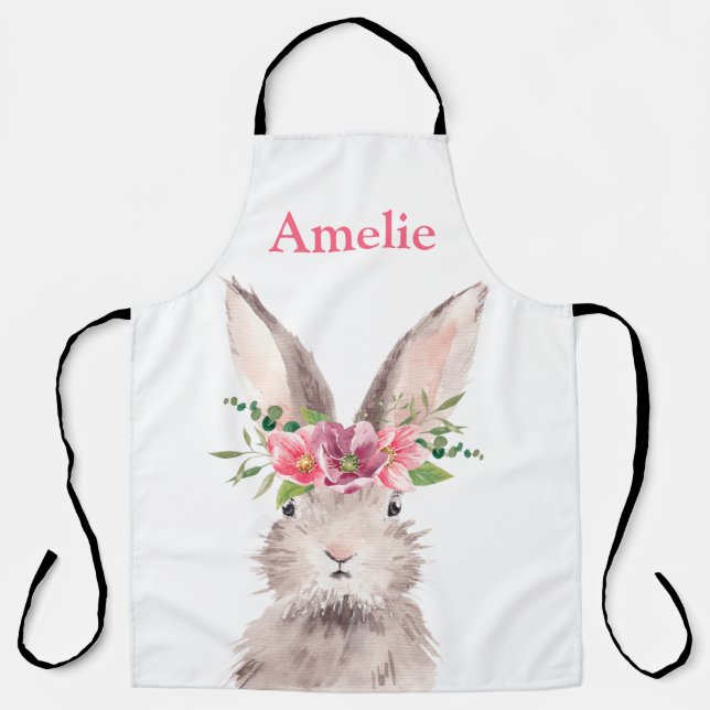 Tablier Nom personnalisé Cute Easter Bunny chasse aux oeuf (Recto)