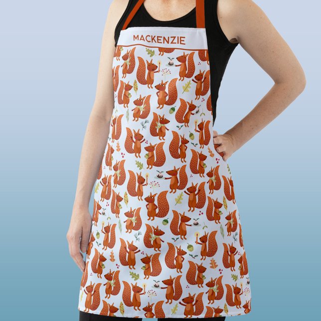 Tablier Nom personnalisé de l'écureuil amusant (Fun squirrel pattern personalized name apron)
