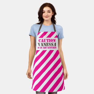 Tablier Nom personnalisé de prudence dans la bande rose d