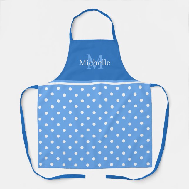 Tablier Nom personnalisé du point Polka bleu (Recto)