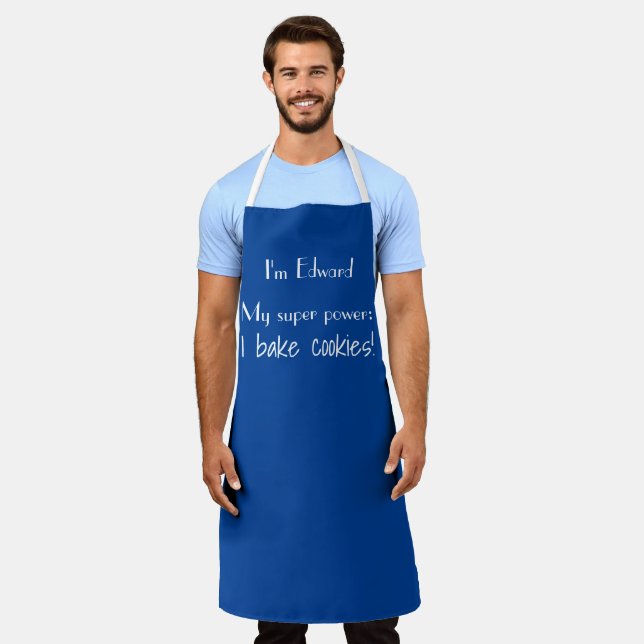 Tablier Nom Personnalisé Et Bleu Super Puissance (Porté)