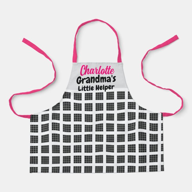 Tablier Nom personnalisé et chaînes rose texte À damiers M (Recto)