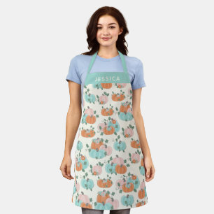 Tablier Nom personnalisé Fall Pastels Cute Citrouille Baki