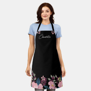 Tablier Nom personnalisé   Fleurs aquarelles Boho Stylish