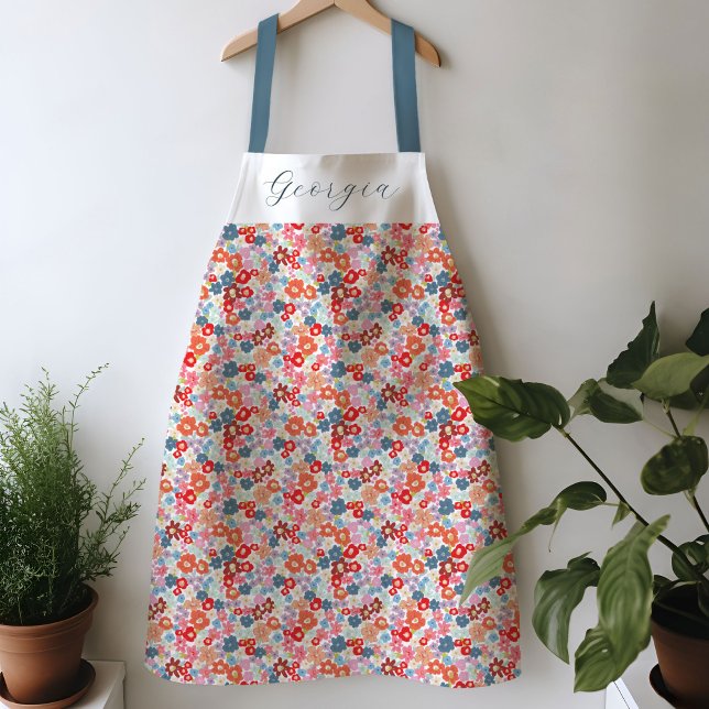 Tablier Nom personnalisé floral coloré (Colorful floral personalized apron.)