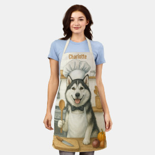 Tablier Nom personnalisé Funny Siberian Husky Chien Chef