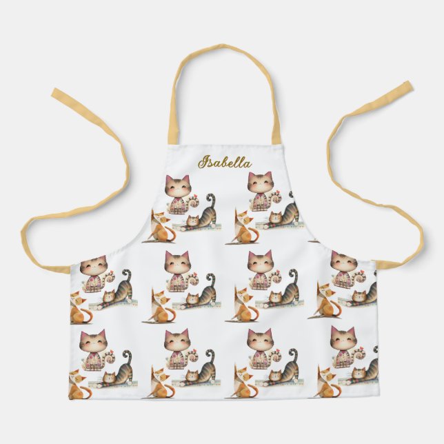 Tablier Nom personnalisé Happy Cats Young Lady Apron (Recto)