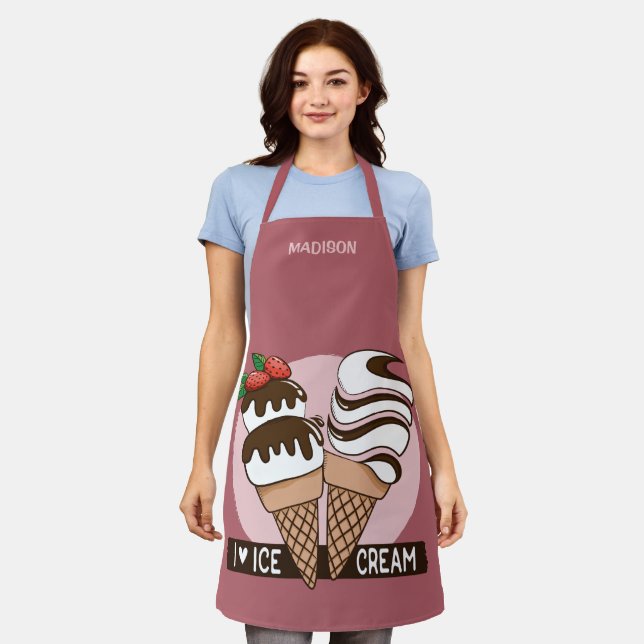 Tablier Nom personnalisé Ice Cream Lover (Porté)