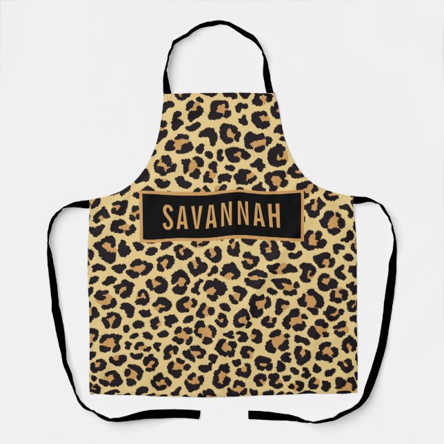 Tablier Nom personnalisé Leopard Poster de animal Motif cl (Recto)