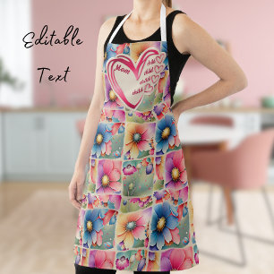 Tablier Nom personnalisé Maman Enfants Floral sur toute l'