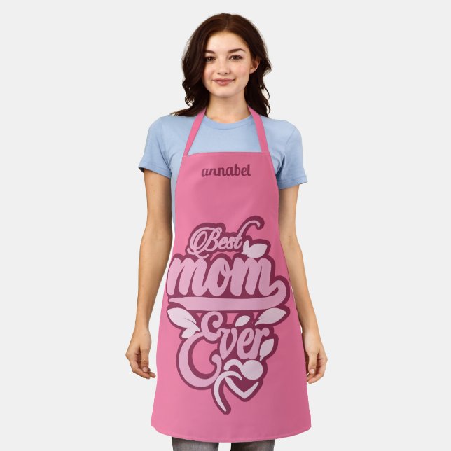 Tablier Nom personnalisé "Meilleure maman jamais" (Porté)