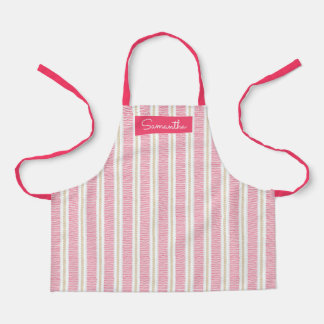Tablier Nom personnalisé mignon rose rayé Filles Apron