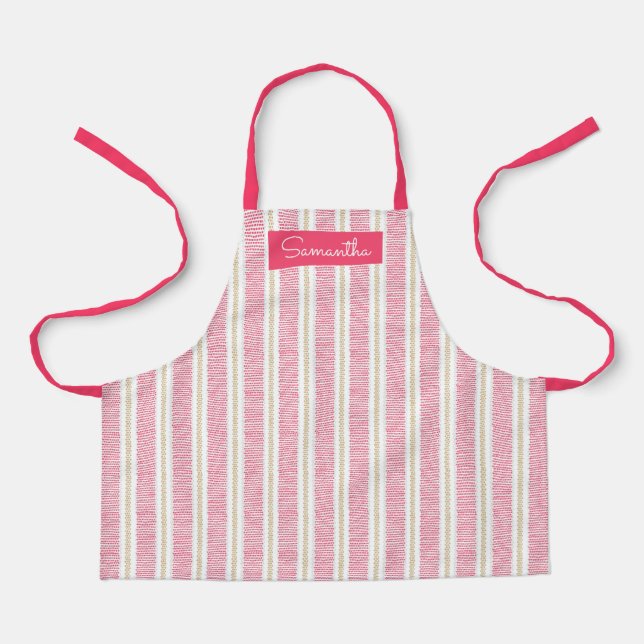 Tablier Nom personnalisé mignon rose rayé Filles Apron (Recto)