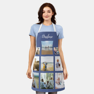 Tablier Nom personnalisé moderne Photo Collage Dusty Blue
