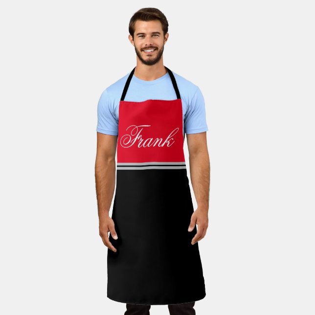 Tablier Nom personnalisé Monogram Red & Black Chef (Porté)