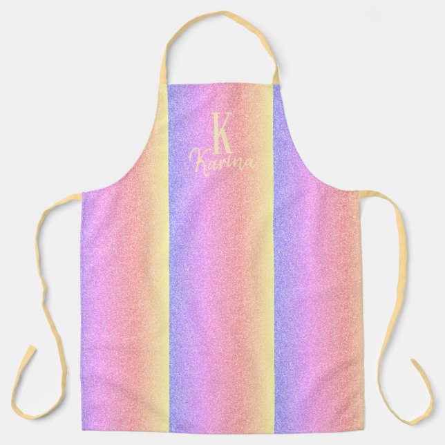 Tablier Nom personnalisé monogramme girly paillettes arc-e (Recto)