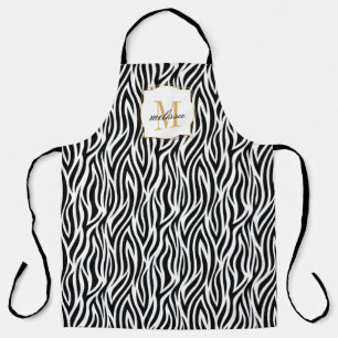 Tablier Nom personnalisé Monogramme Poster de animal Zebr