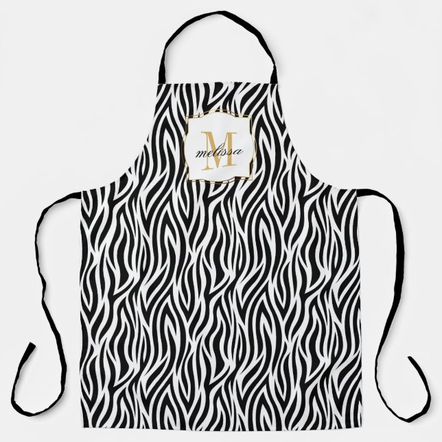 Tablier Nom personnalisé Monogramme Poster de animal Zebra (Recto)
