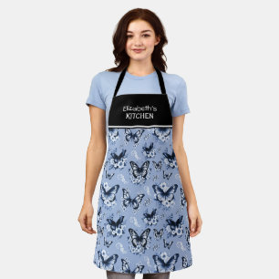 Tablier Nom personnalisé Motif papillon bleu