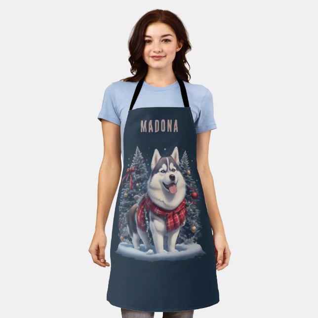 Tablier Nom personnalisé Noël Husky Chien Magie (Porté)