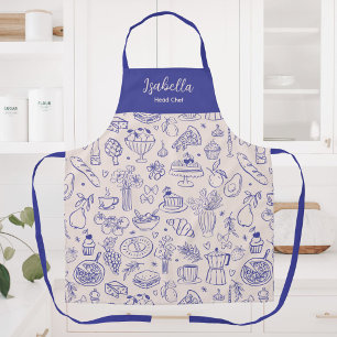 Tablier Nom personnalisé Nourriture mignonne dessinée à la
